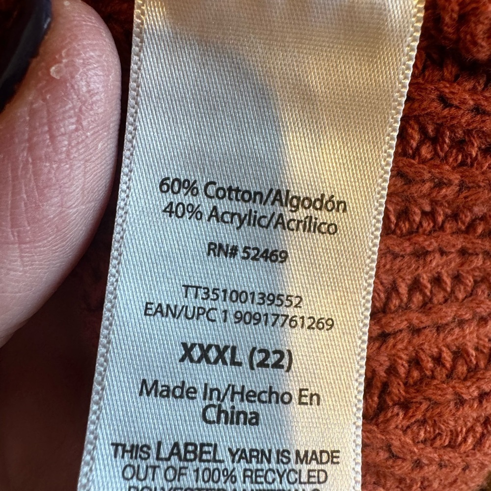 Time And Tru Women’s Boyfriend Auburn Sun Orange Button Down Sweater Sz XXXL 22 - Picture 7 of 10